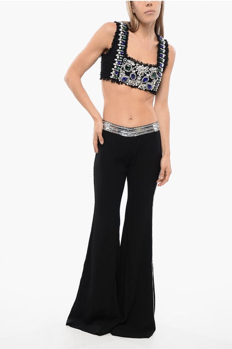 Flare-fit broek met pailletten aan de zijkanten in zwart - Image 3