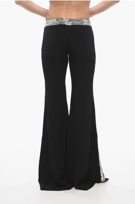 Flare-fit broek met pailletten aan de zijkanten in zwart - Image 4
