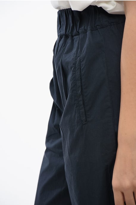 Popeline katoenen cropped fit broek in blauw - Image 3