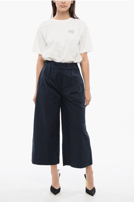 Popeline katoenen cropped fit broek in blauw - Image 4