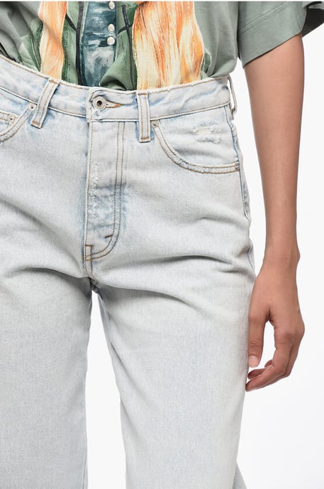 Boyfriend Fit Denim van katoen met contrasterende banden, 24 cm in lichtblauw - Image 3