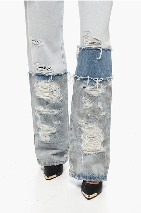 Boyfriend Fit Denim van katoen met contrasterende banden, 24 cm in lichtblauw - Image 4