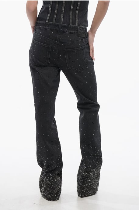 Low Rise BLING Flared Fit Denims met All-Over Strass-steentjes 2 in Zwart - Image 2