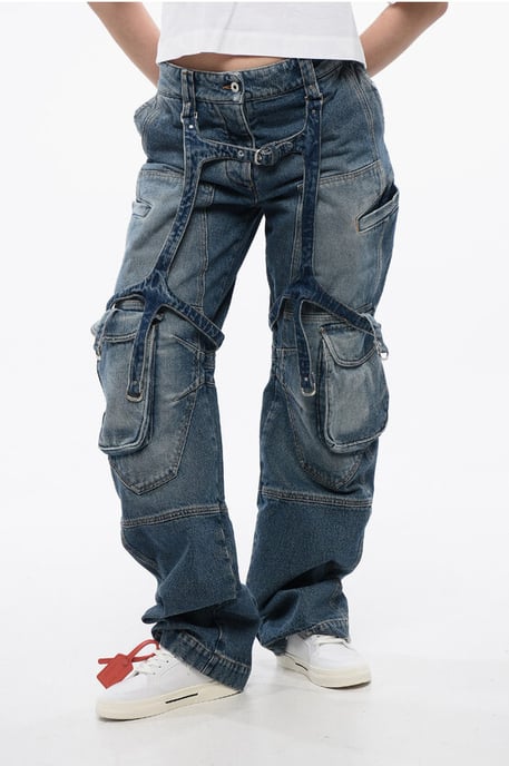 Losse cargojeans met normale taille in blauw - Image 1