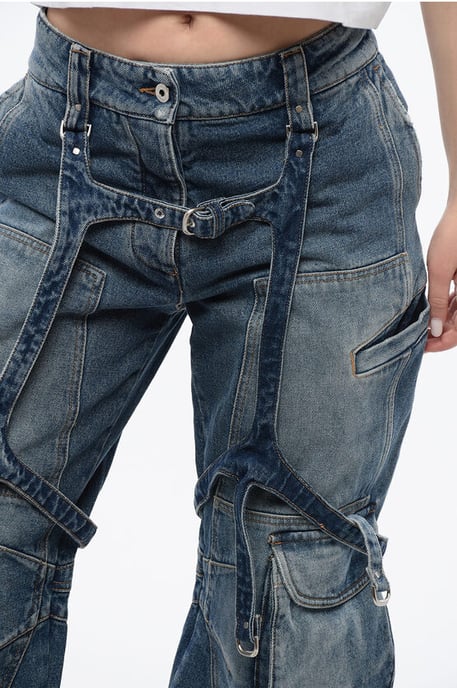 Losse cargojeans met normale taille in blauw - Image 3