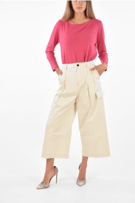 Dubbelgeplooide utility-broek met wijde pijpen in beige - Image 4