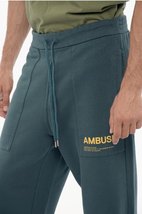 Fleece katoenen WORKSHOP-joggingbroek met trekkoord in de taille in blauw - Image 3