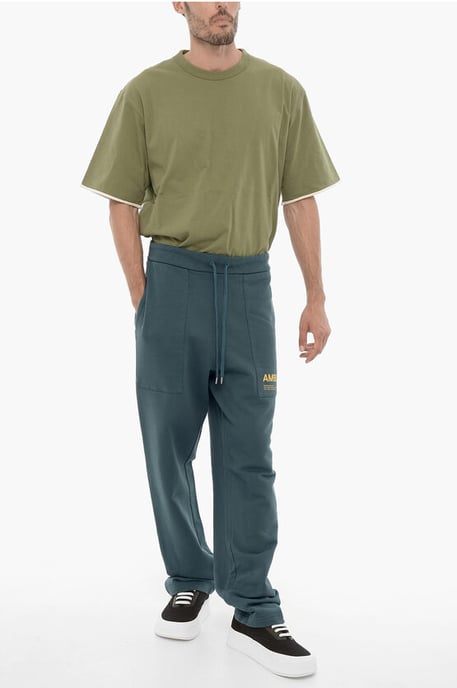 Fleece katoenen WORKSHOP-joggingbroek met trekkoord in de taille in blauw - Image 4