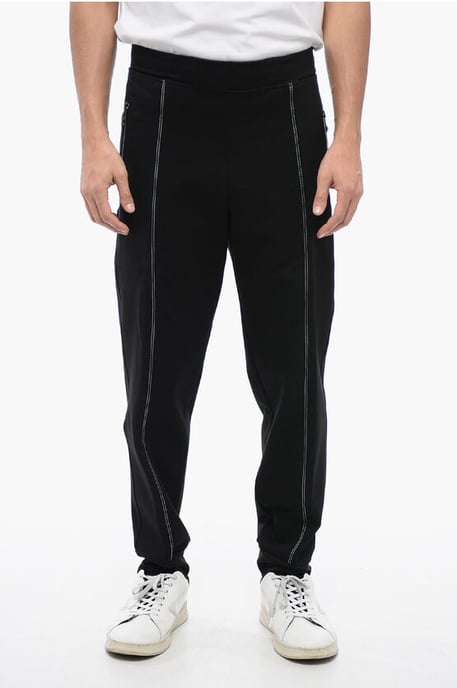 Viscose Blend Tapered Fit Sweatpants met Tape Detail in Zwart - Image 1