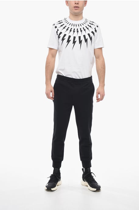 Skinny joggingbroek van katoen met boorden in zwart - Image 4
