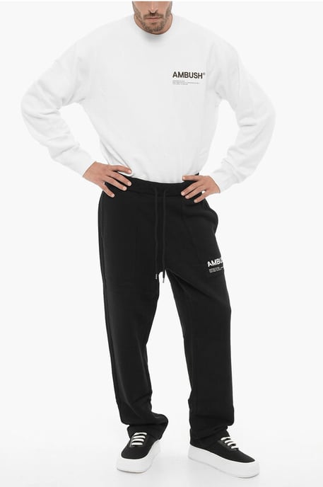 Fleece katoenen WORKSHOP joggingbroek met trekkoord in de taille in zwart - Image 4