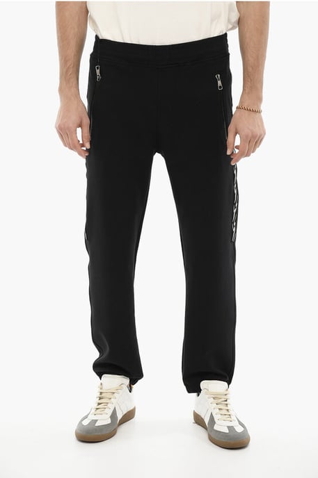 Skinny Fit Joggingbroek met Zij-bliksemprint in Zwart - Image 1