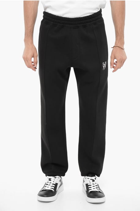 Losse joggingbroek van fleecekatoenmix met bliksemflitsen in zwart - Image 1