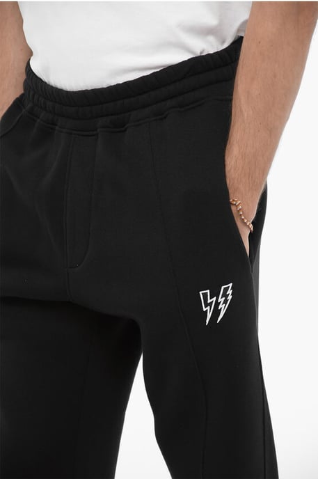 Losse joggingbroek van fleecekatoenmix met bliksemflitsen in zwart - Image 3