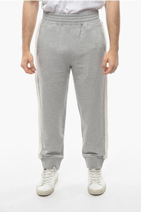 Losse joggingbroek van katoen met gebreide zijbanden in grijs - Image 1