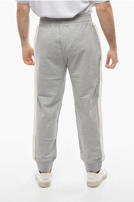 Losse joggingbroek van katoen met gebreide zijbanden in grijs - Image 2