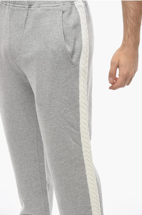 Losse joggingbroek van katoen met gebreide zijbanden in grijs - Image 3