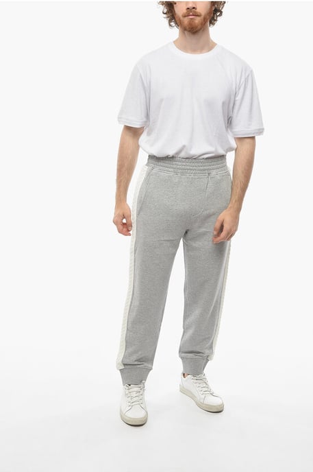 Losse joggingbroek van katoen met gebreide zijbanden in grijs - Image 4