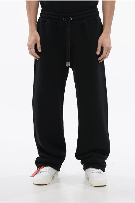 Geborstelde katoenen BANDANA geborduurde joggingbroek in het zwart - Image 1