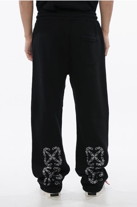 Geborstelde katoenen BANDANA geborduurde joggingbroek in het zwart - Image 2