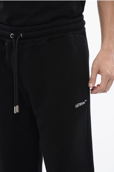 Geborstelde katoenen BANDANA geborduurde joggingbroek in het zwart - Image 3
