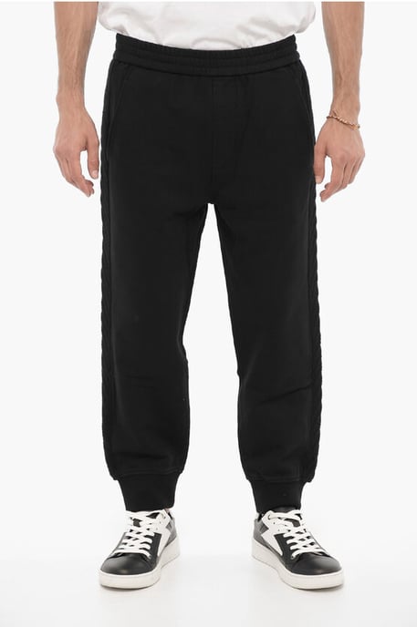 Effen joggingbroek met wollen zijbanden in zwart - Image 1