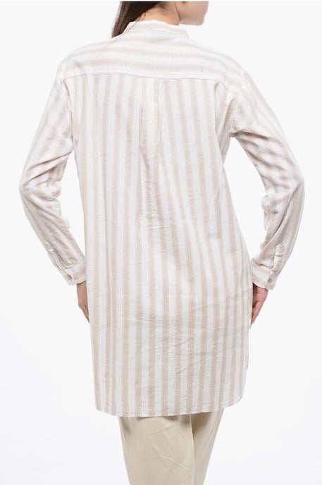 Blouse van biologisch katoenmix met plooi aan de voorkant in beige, wit - Image 2