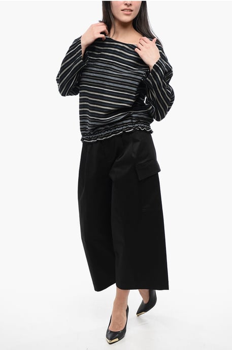 Gebalanceerde streep VARSITY linnenmix blouse in zwart - Image 4