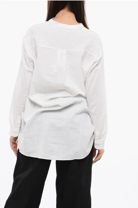 Lange blouse van linnenmix met mandarijnkraag in wit - Image 2