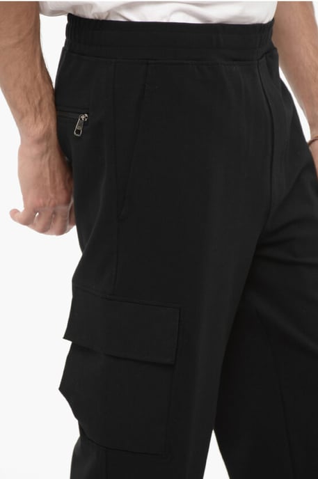 Skinny Fit Cargo-broek met trekkoord in de taille in zwart - Image 3
