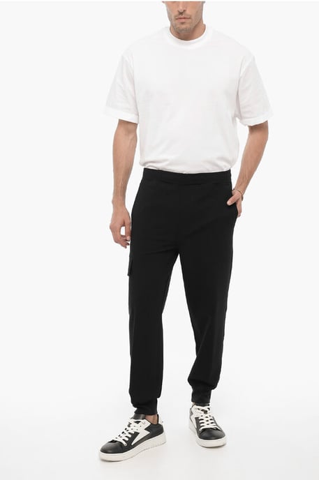 Skinny Fit Cargo-broek met trekkoord in de taille in zwart - Image 4