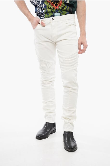 Tapered Fit Biker Denims met riemlussen 15 cm in wit - Image 1