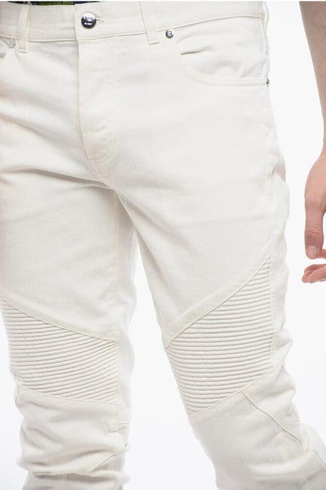 Tapered Fit Biker Denims met riemlussen 15 cm in wit - Image 3