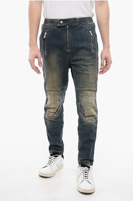 Vintage gewassen biker-jeans met elastische tailleband 15 cm in blauw - Image 1