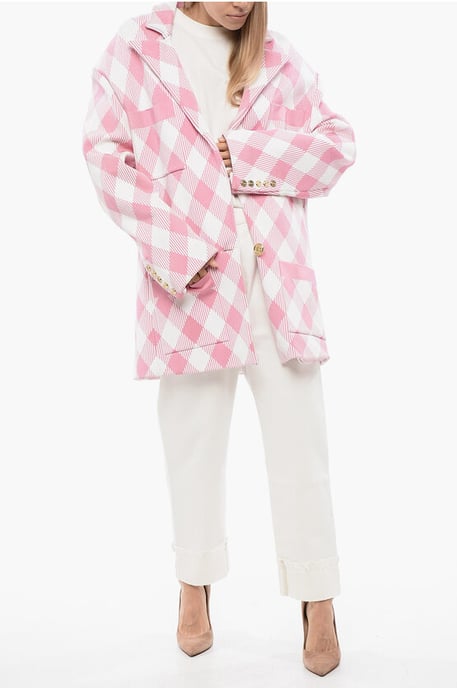 Oversized jas met ruitjesmotief in roze - Image 4