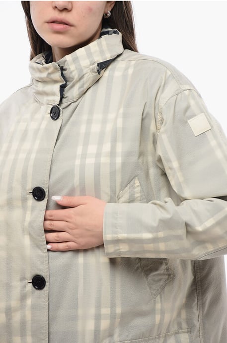 Tartan PEONY jas met verborgen capuchon in beige - Image 3