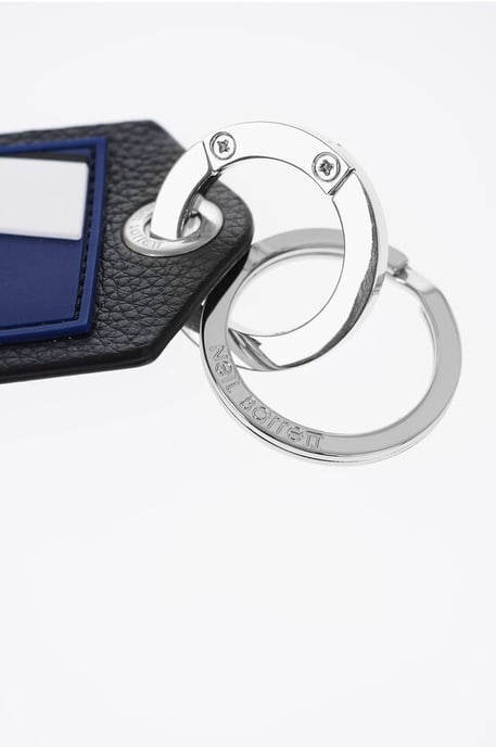 Sleutelhanger met getextureerde leren hanger en bliksemschichtdetail in blauw, zwart - Image 3