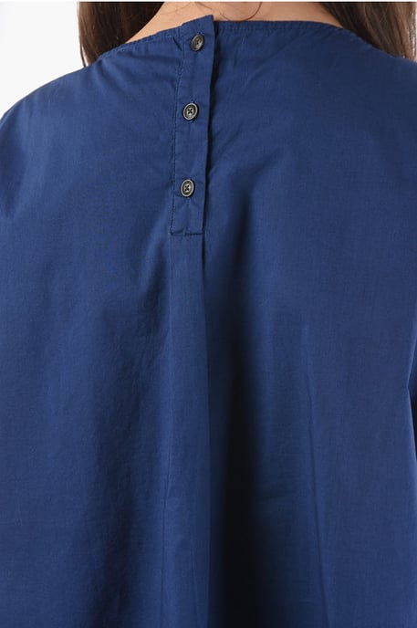 Blouse van Popeline-katoen met korte mouwen in blauw - Image 3