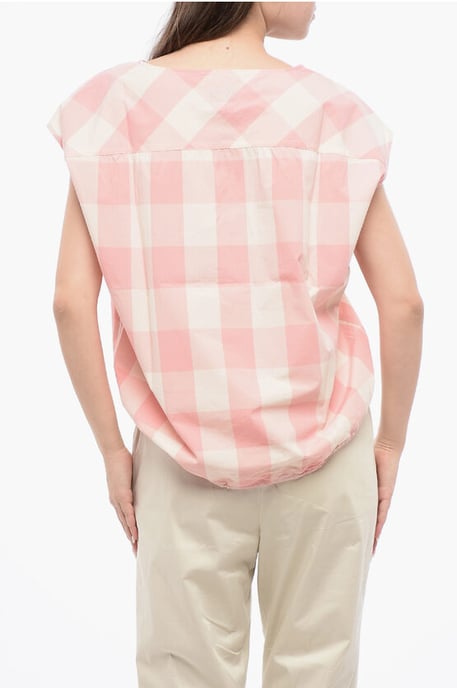 Mouwloze blouse van katoen met ruitjesmotief en trekkoord in de kleuren wit, roze - Image 2