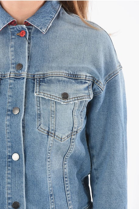 Denim AMERICAN-jasje met zilveren knopen in blauw - Image 3
