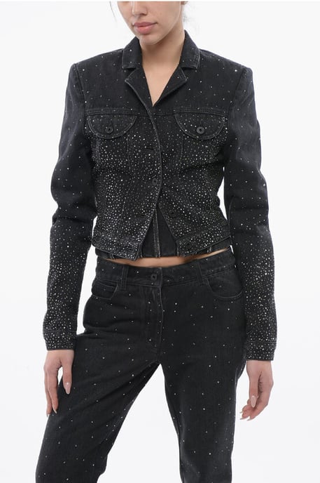 Cropped Fit BLING Denim Jack met Strass in Zwart - Image 1