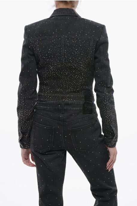 Cropped Fit BLING Denim Jack met Strass in Zwart - Image 2