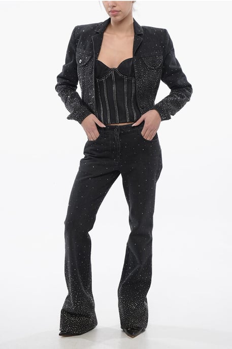 Cropped Fit BLING Denim Jack met Strass in Zwart - Image 4