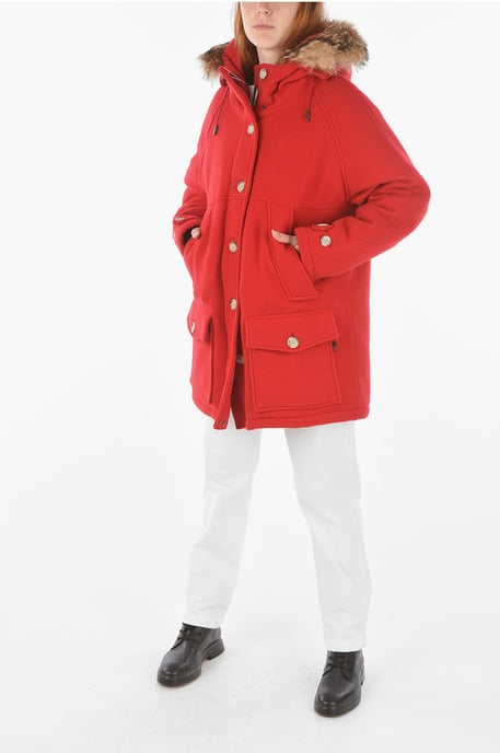 TUNDRA donsjack van een mix van maagdelijke wol met details van echt bont in rood - Image 4