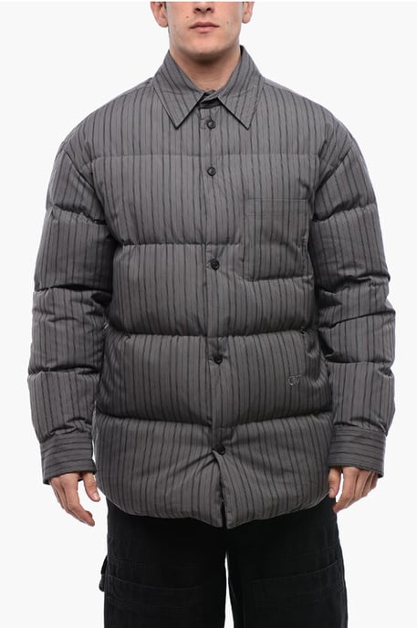 Gestreept katoenen gewatteerd omkeerbaar overshirt in grijs - Image 1