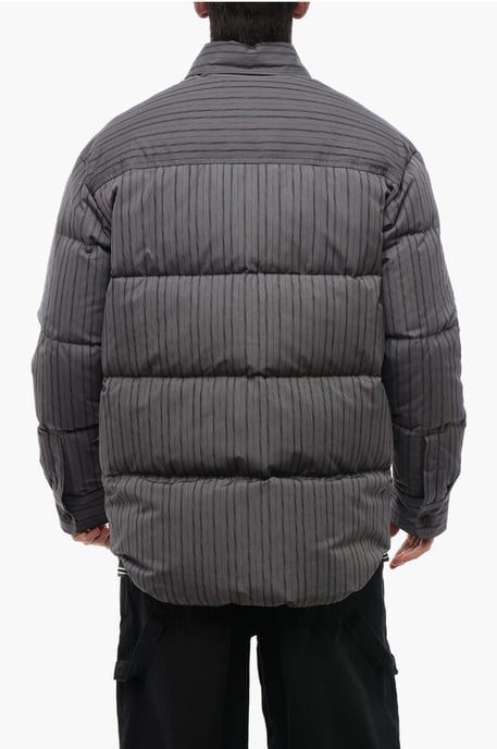 Gestreept katoenen gewatteerd omkeerbaar overshirt in grijs - Image 2