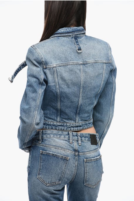 Cropped denim jack met harnasdetail in blauw - Image 2
