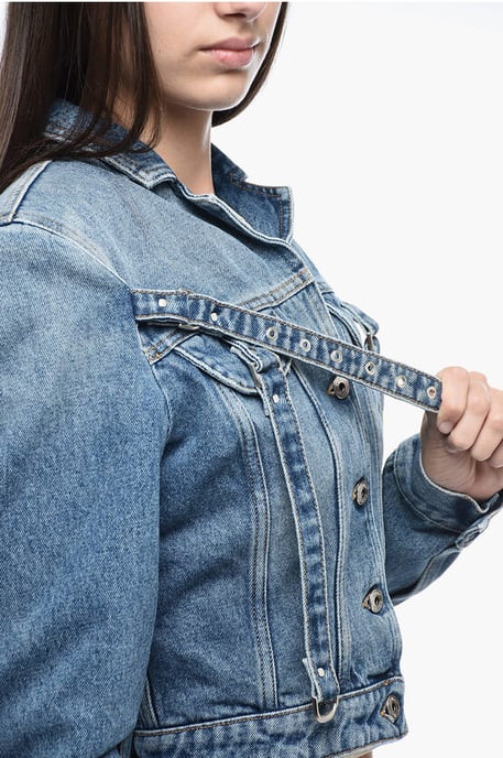 Cropped denim jack met harnasdetail in blauw - Image 3