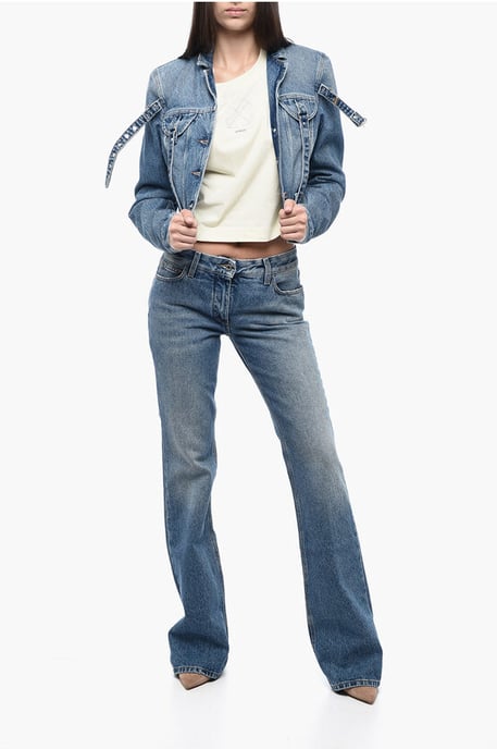 Cropped denim jack met harnasdetail in blauw - Image 4