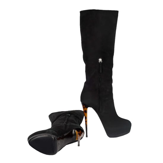 Zwarte Suède Boots met Dierenprint Hakken - '20s - Image 4